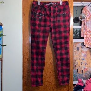Hot Topic red plaid hi-ride skinny jeans